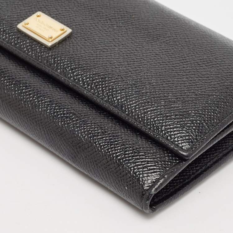 مملوكة مسبقًا Dolce & Gabbana Black Leather Flap Continental Wallet