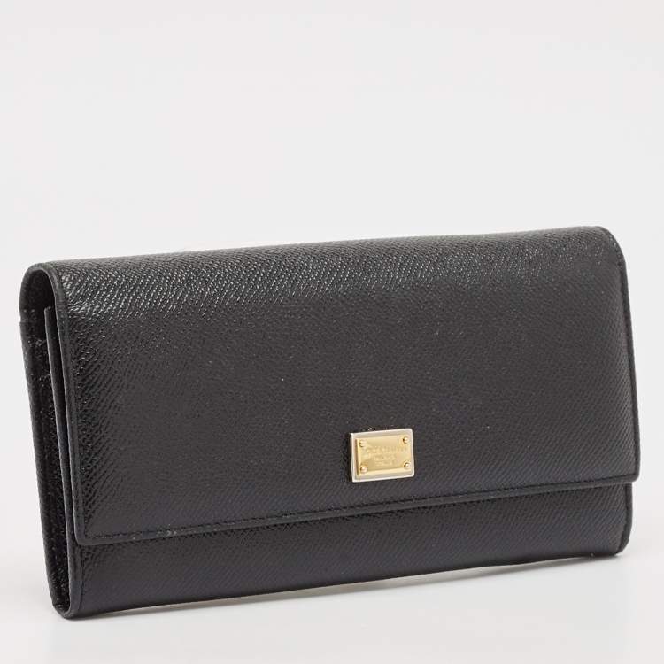 مملوكة مسبقًا Dolce & Gabbana Black Leather Flap Continental Wallet