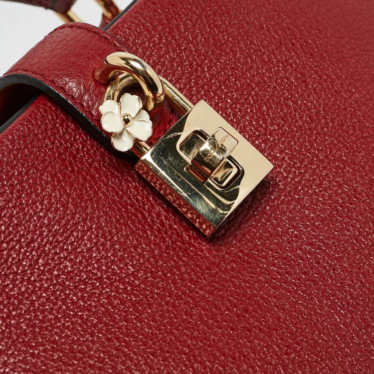 Pre Owned Dolce & Gabbana Red Leather Rosaria Box Top Handle Bag