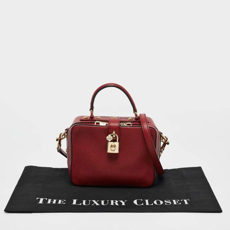 Pre Owned Dolce & Gabbana Red Leather Rosaria Box Top Handle Bag