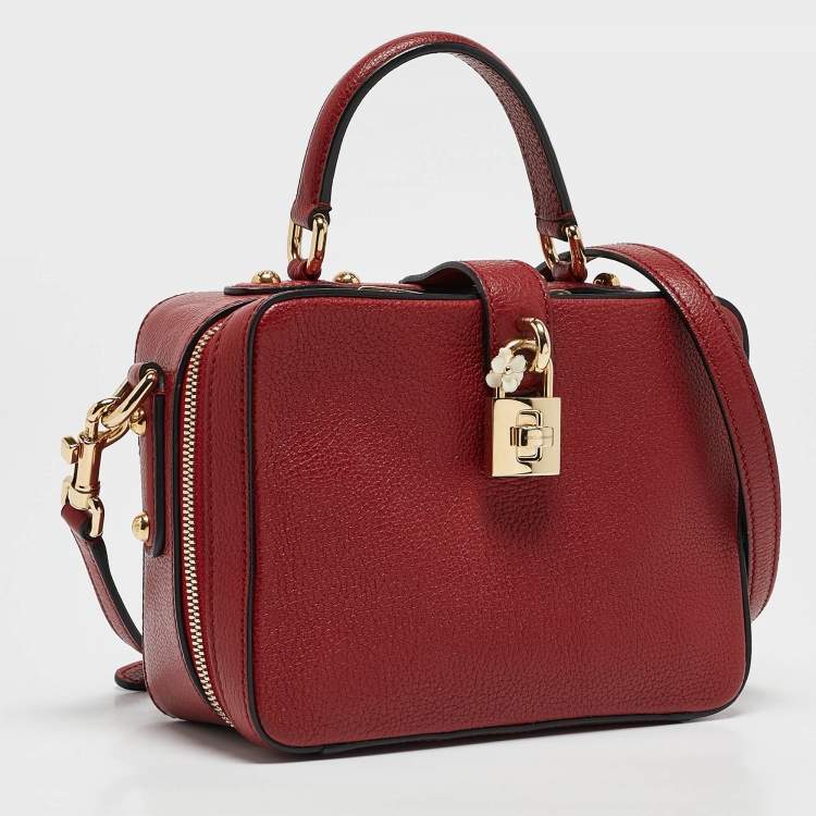 Pre Owned Dolce & Gabbana Red Leather Rosaria Box Top Handle Bag