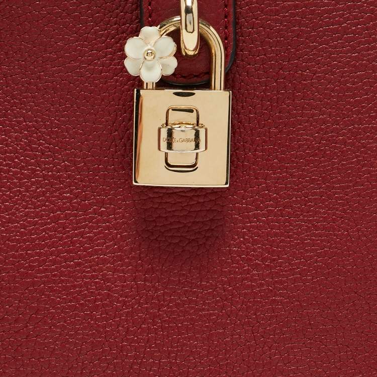 Pre Owned Dolce & Gabbana Red Leather Rosaria Box Top Handle Bag