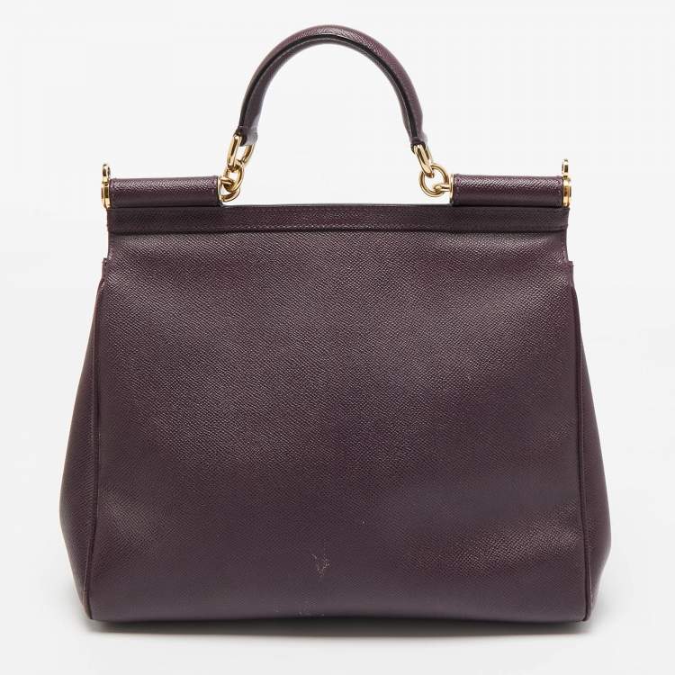 Pre Owned Dolce & Gabbana Plum Leather Large Miss Sicily Top Handle Bag