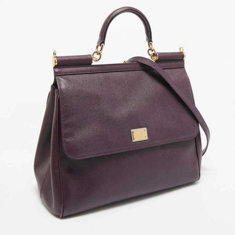 Pre Owned Dolce & Gabbana Plum Leather Large Miss Sicily Top Handle Bag