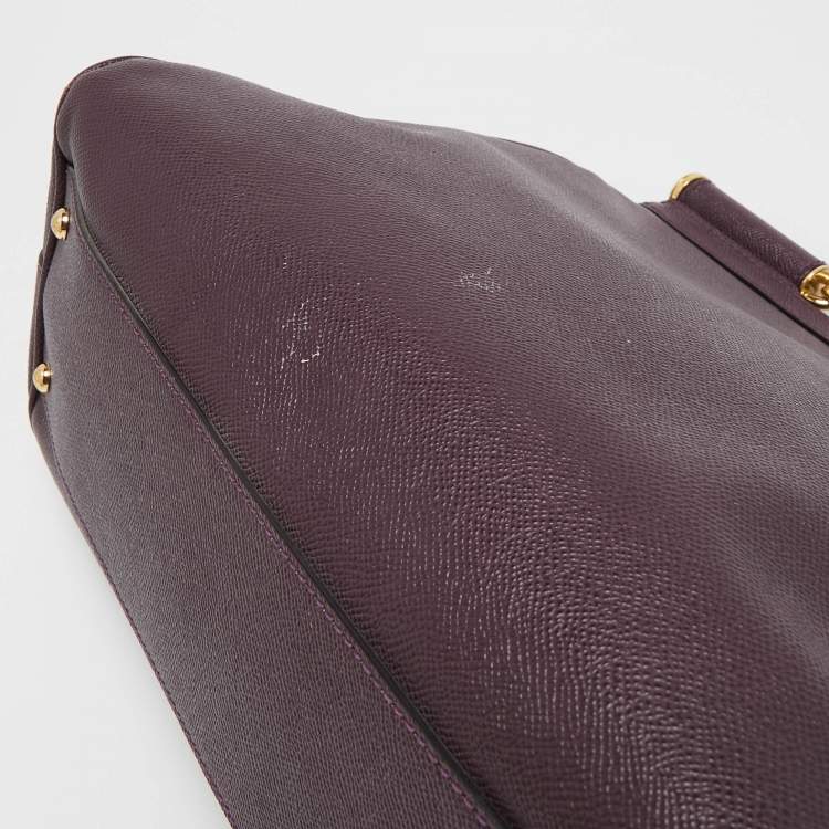Pre Owned Dolce & Gabbana Plum Leather Large Miss Sicily Top Handle Bag