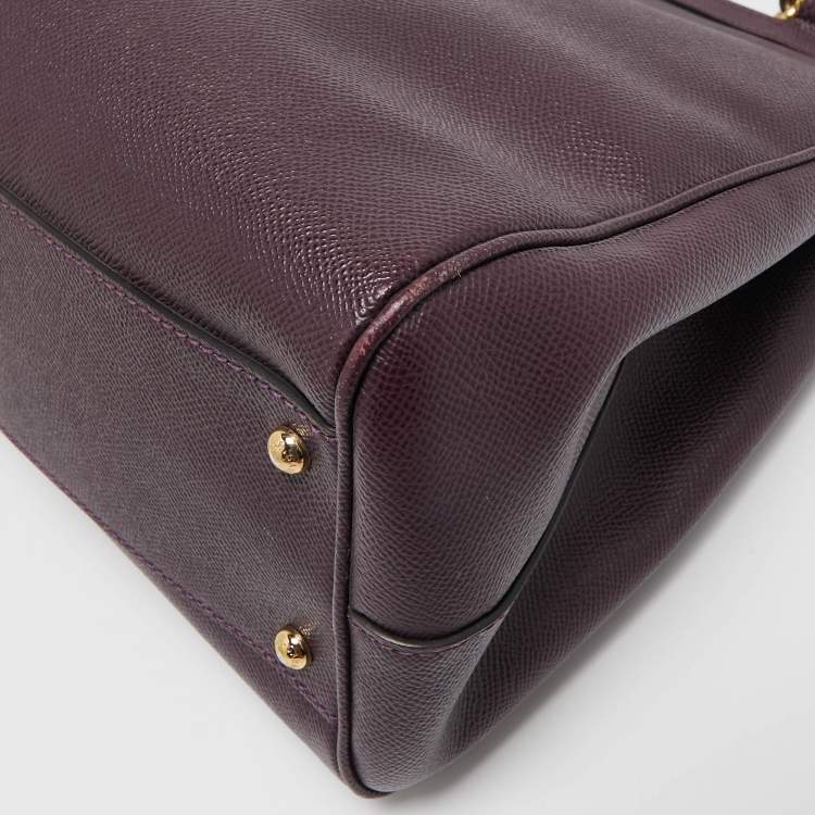 Pre Owned Dolce & Gabbana Plum Leather Large Miss Sicily Top Handle Bag