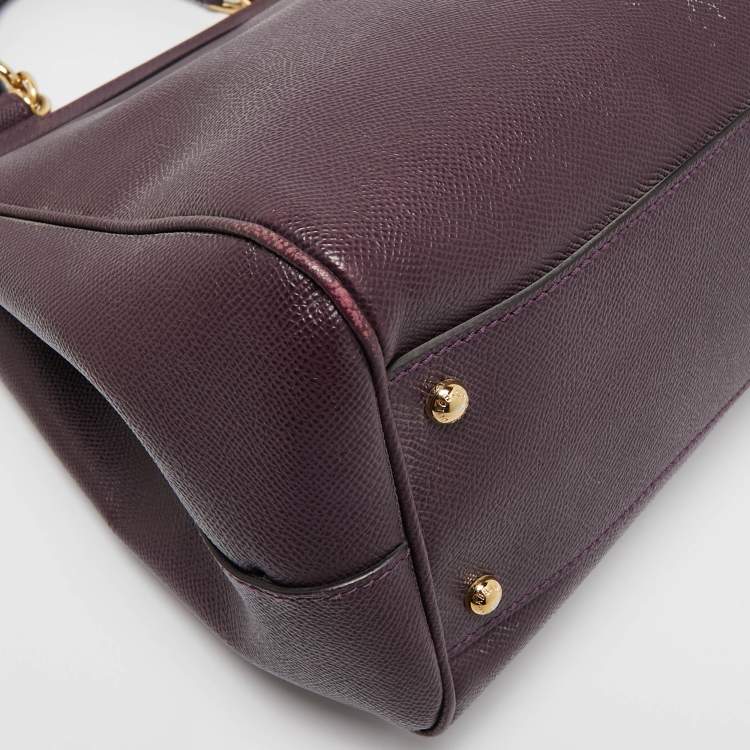 Pre Owned Dolce & Gabbana Plum Leather Large Miss Sicily Top Handle Bag