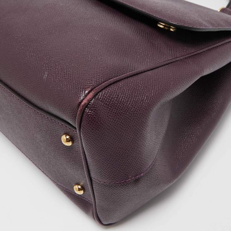 Pre Owned Dolce & Gabbana Plum Leather Large Miss Sicily Top Handle Bag