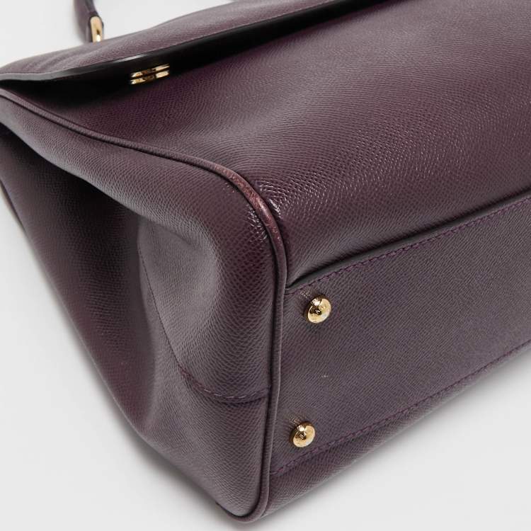 Pre Owned Dolce & Gabbana Plum Leather Large Miss Sicily Top Handle Bag