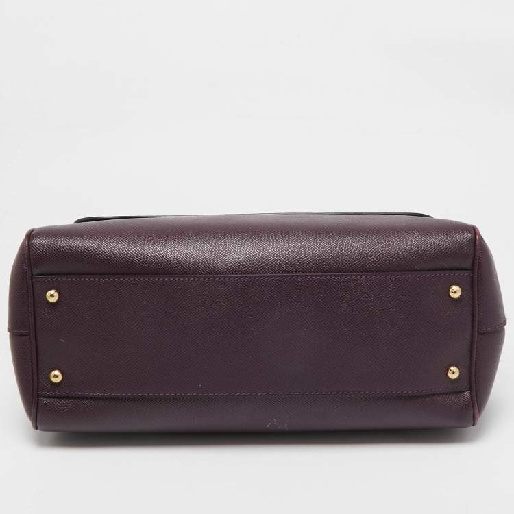 Pre Owned Dolce & Gabbana Plum Leather Large Miss Sicily Top Handle Bag