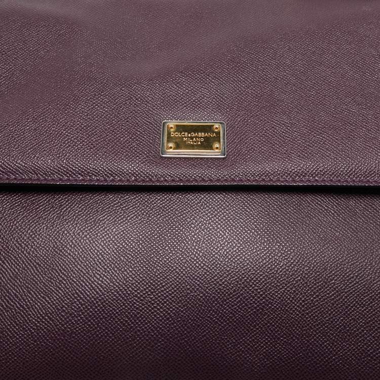 Pre Owned Dolce & Gabbana Plum Leather Large Miss Sicily Top Handle Bag