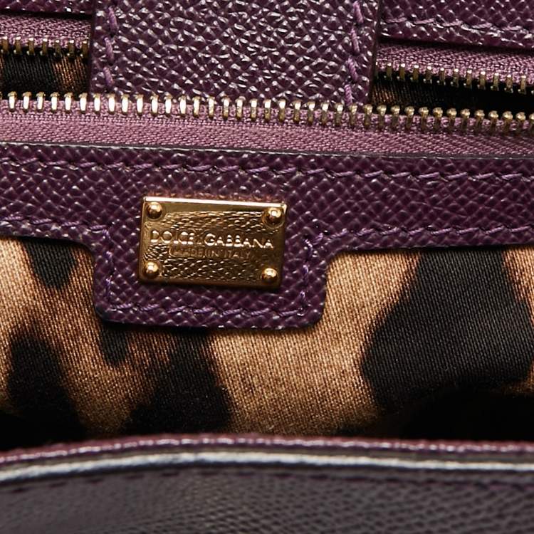 Pre Owned Dolce & Gabbana Plum Leather Large Miss Sicily Top Handle Bag