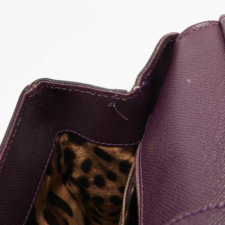 Pre Owned Dolce & Gabbana Plum Leather Large Miss Sicily Top Handle Bag
