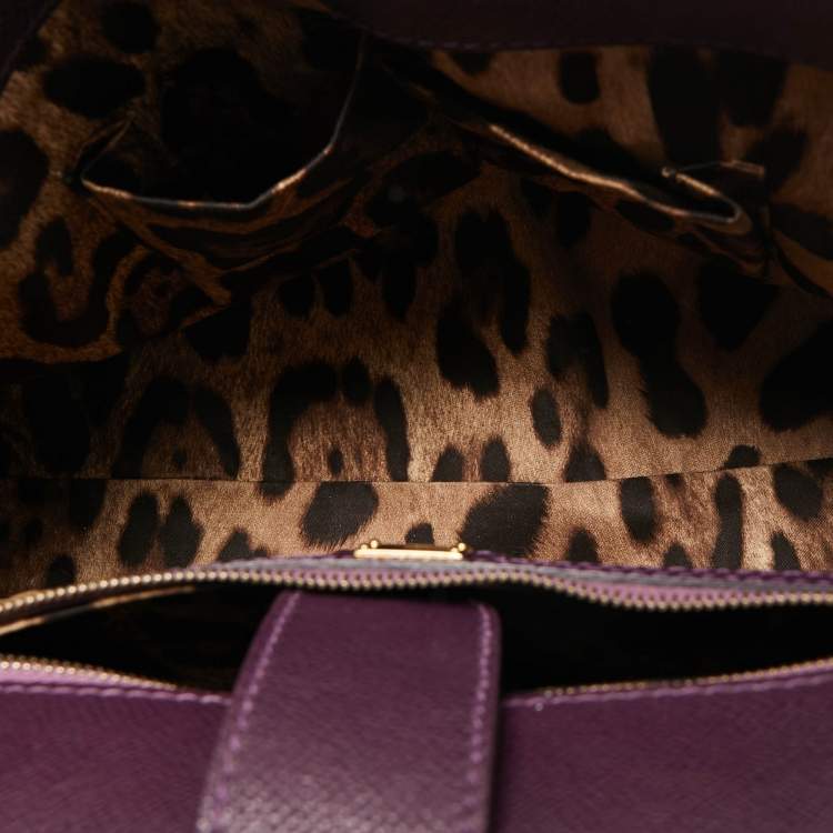 Pre Owned Dolce & Gabbana Plum Leather Large Miss Sicily Top Handle Bag