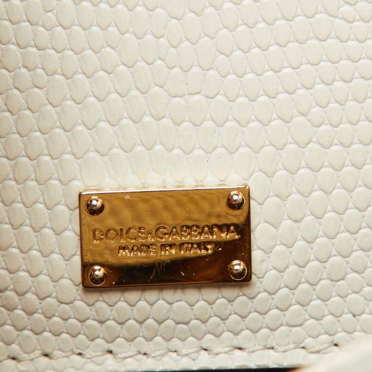 Pre Owned Dolce & Gabbana White Lizard Embossed Leather Medium Miss Sicily Top Handle Bag