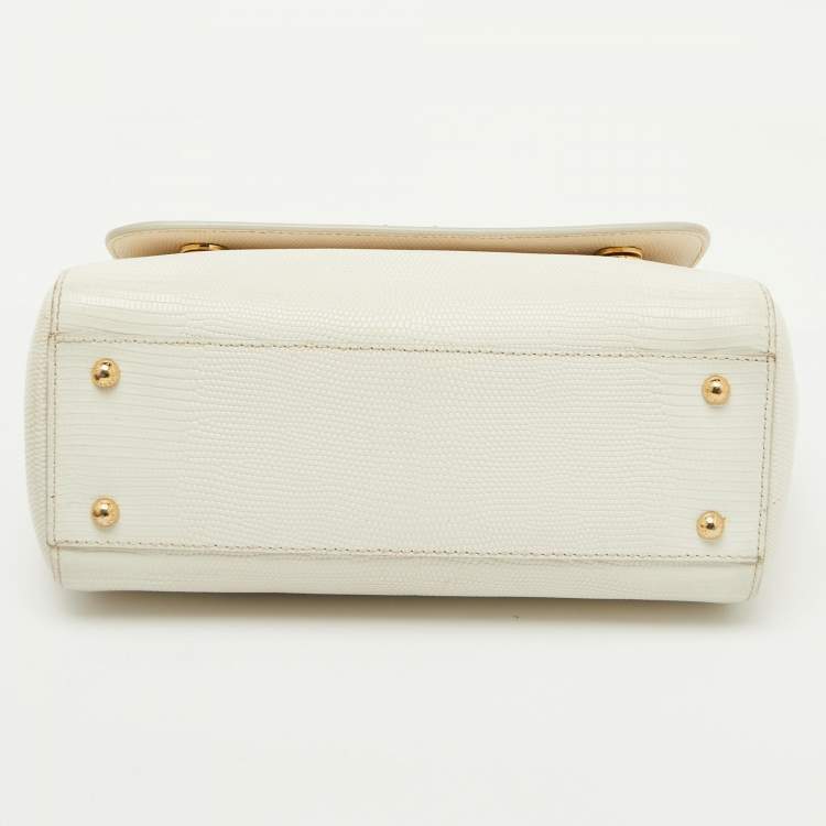 Pre Owned Dolce & Gabbana White Lizard Embossed Leather Medium Miss Sicily Top Handle Bag