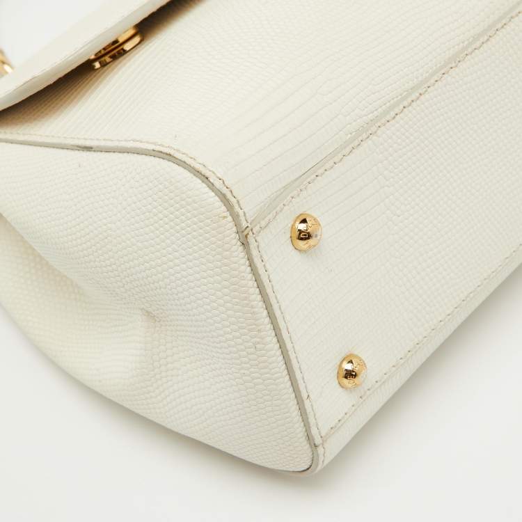 Pre Owned Dolce & Gabbana White Lizard Embossed Leather Medium Miss Sicily Top Handle Bag