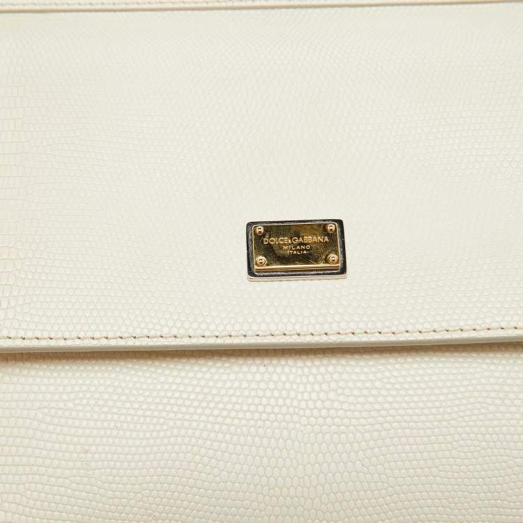 Pre Owned Dolce & Gabbana White Lizard Embossed Leather Medium Miss Sicily Top Handle Bag