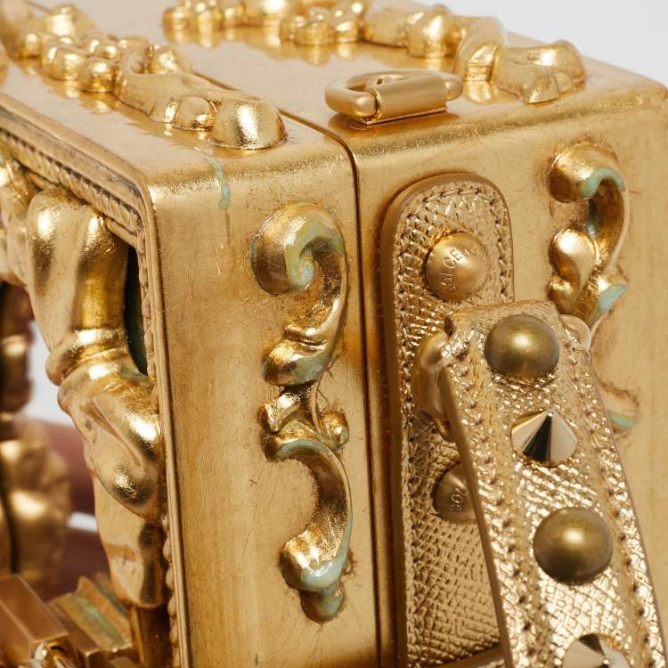 Pre Owned Dolce & Gabbana Gold Acrylic and Wood Leaf Dolce Box Bag