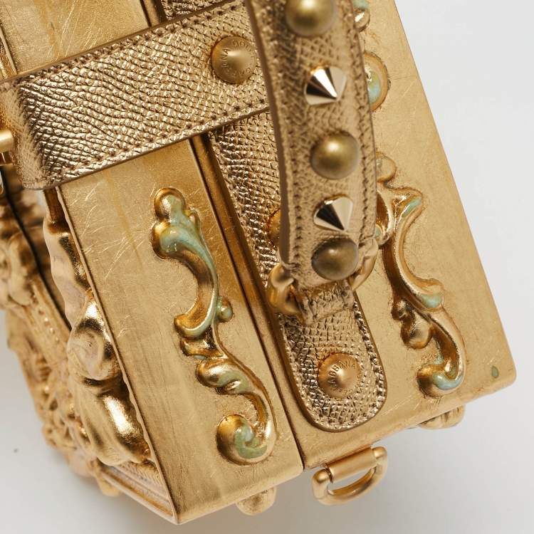 Pre Owned Dolce & Gabbana Gold Acrylic and Wood Leaf Dolce Box Bag