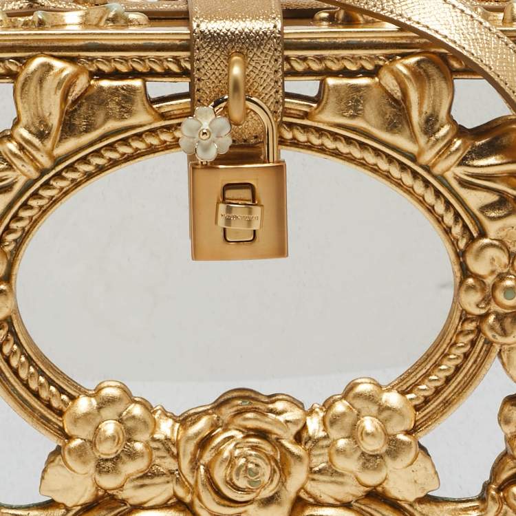 Pre Owned Dolce & Gabbana Gold Acrylic and Wood Leaf Dolce Box Bag