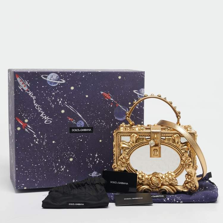 Pre Owned Dolce & Gabbana Gold Acrylic and Wood Leaf Dolce Box Bag