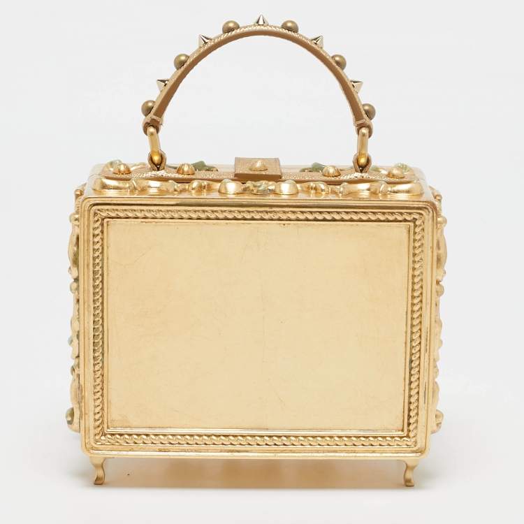 Pre Owned Dolce & Gabbana Gold Acrylic and Wood Leaf Dolce Box Bag