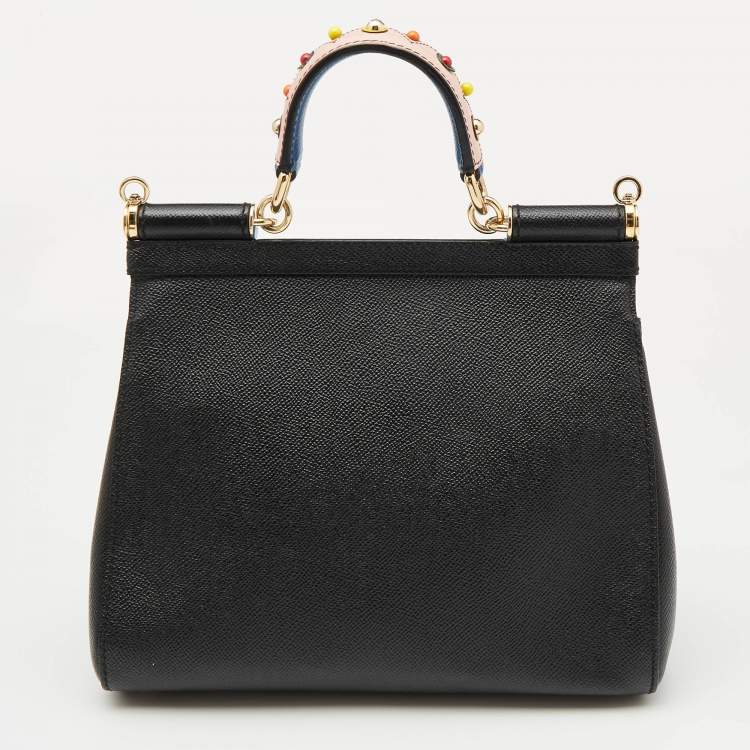 Pre Owned Dolce & Gabbana Black Leather Medium Miss Sicily Top Handle Bag