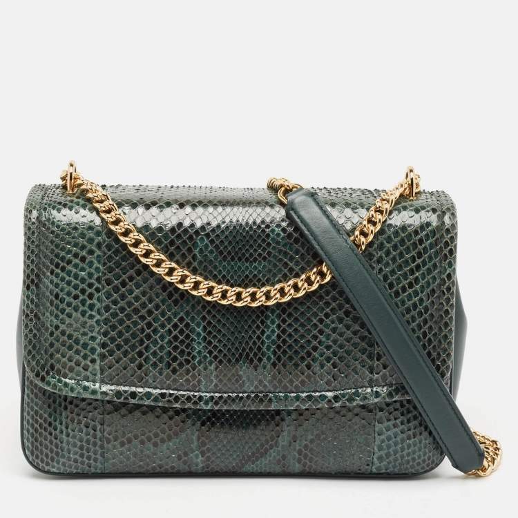 Pre Owned Dolce & Gabbana Green Python Miss Margarita Shoulder Bag
