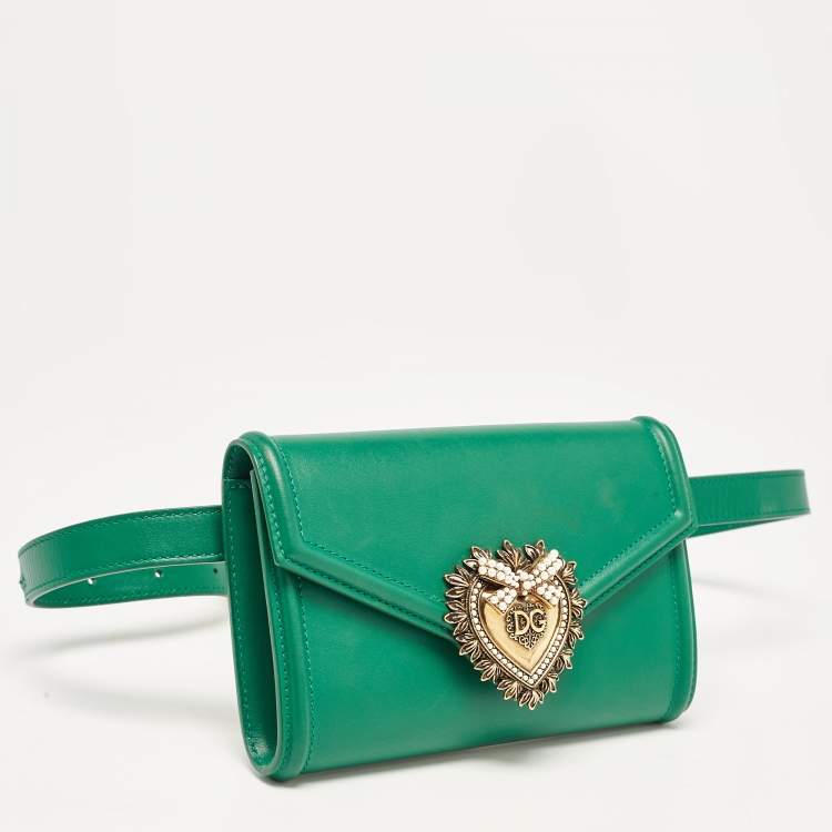 Pre Owned Dolce & Gabbana Green Leather Devotion Belt Bag