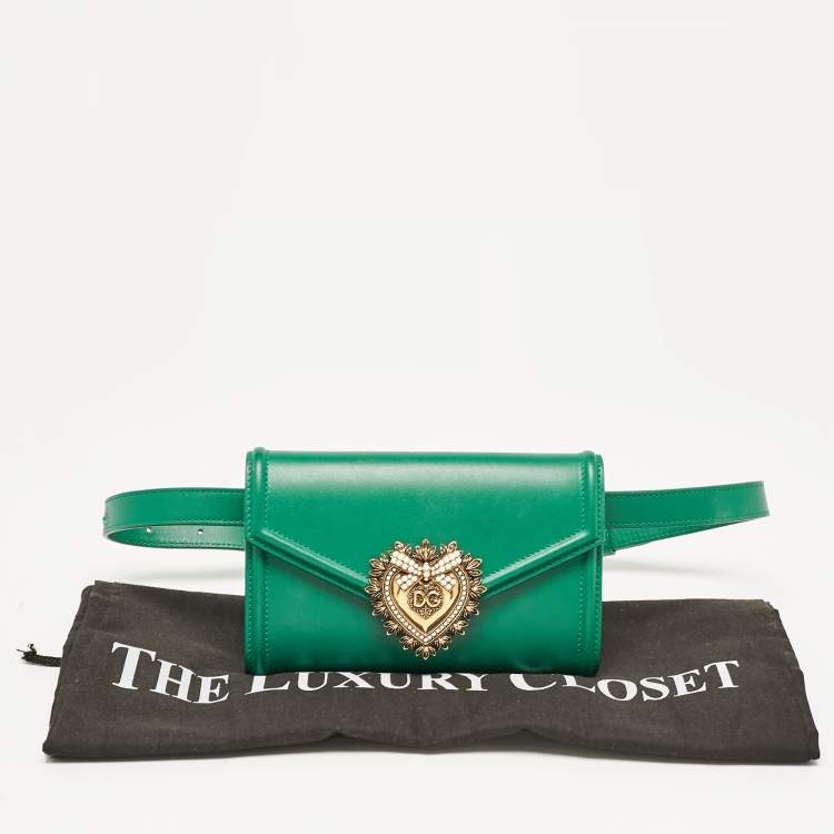 Pre Owned Dolce & Gabbana Green Leather Devotion Belt Bag