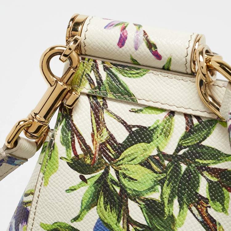 Pre Owned Dolce & Gabbana White/Multicolor Printed Leather Medium Miss Sicily Top Handle Bag