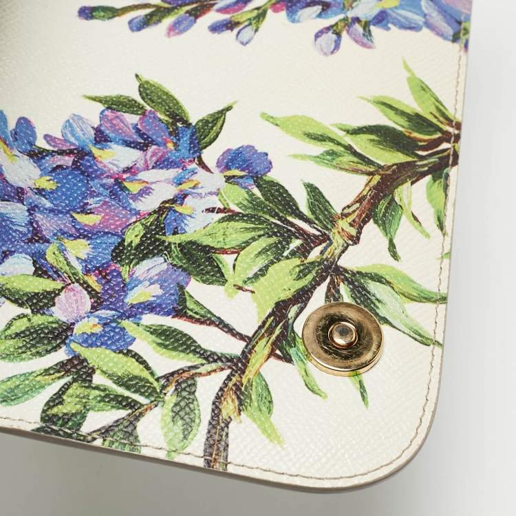 Pre Owned Dolce & Gabbana White/Multicolor Printed Leather Medium Miss Sicily Top Handle Bag