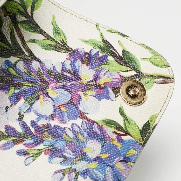 Pre Owned Dolce & Gabbana White/Multicolor Printed Leather Medium Miss Sicily Top Handle Bag