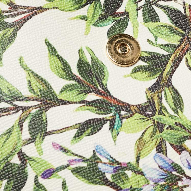 Pre Owned Dolce & Gabbana White/Multicolor Printed Leather Medium Miss Sicily Top Handle Bag