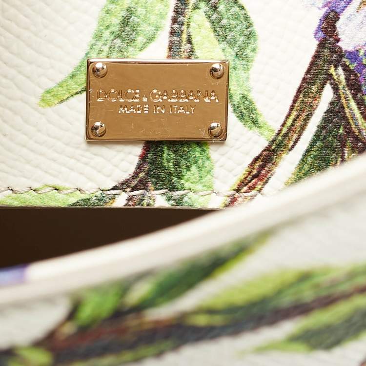 Pre Owned Dolce & Gabbana White/Multicolor Printed Leather Medium Miss Sicily Top Handle Bag