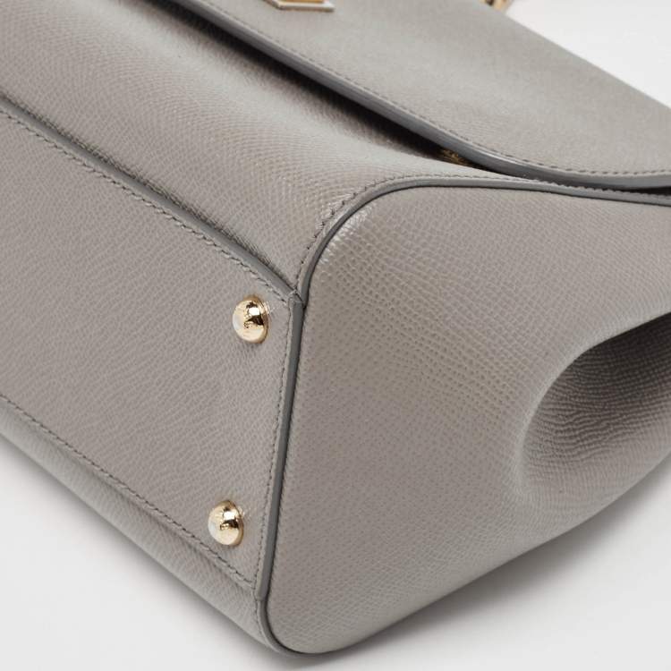 Pre Owned Dolce & Gabbana Grey Leather Medium Miss Sicily Top Handle Bag