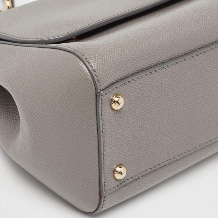 Pre Owned Dolce & Gabbana Grey Leather Medium Miss Sicily Top Handle Bag