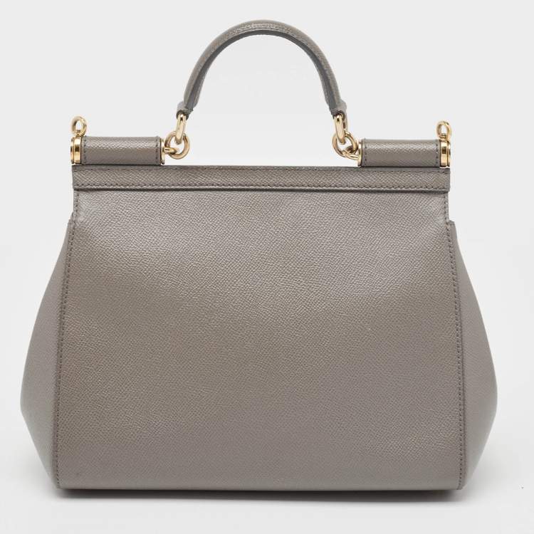 Pre Owned Dolce & Gabbana Grey Leather Medium Miss Sicily Top Handle Bag