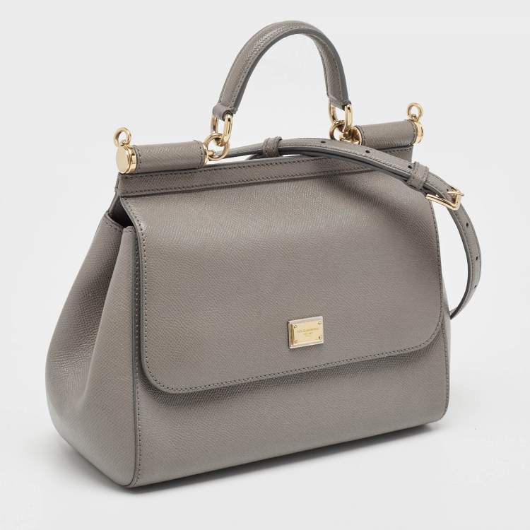 Pre Owned Dolce & Gabbana Grey Leather Medium Miss Sicily Top Handle Bag