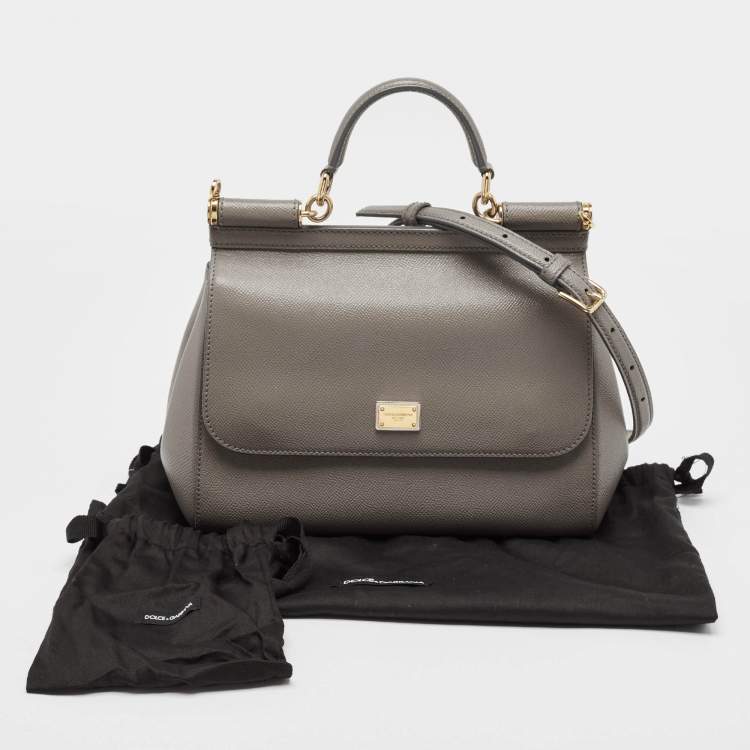 Pre Owned Dolce & Gabbana Grey Leather Medium Miss Sicily Top Handle Bag