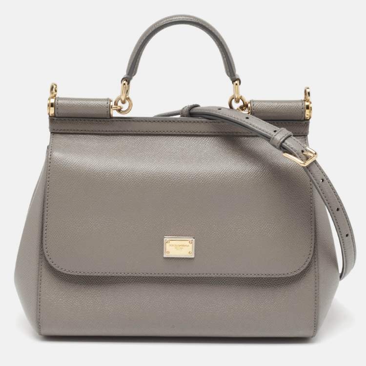 Pre Owned Dolce & Gabbana Grey Leather Medium Miss Sicily Top Handle Bag