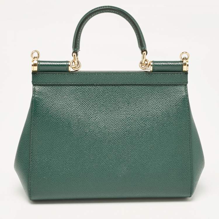 Pre Owned Dolce & Gabbana Green Leather Small Miss Sicily Top Handle Bag