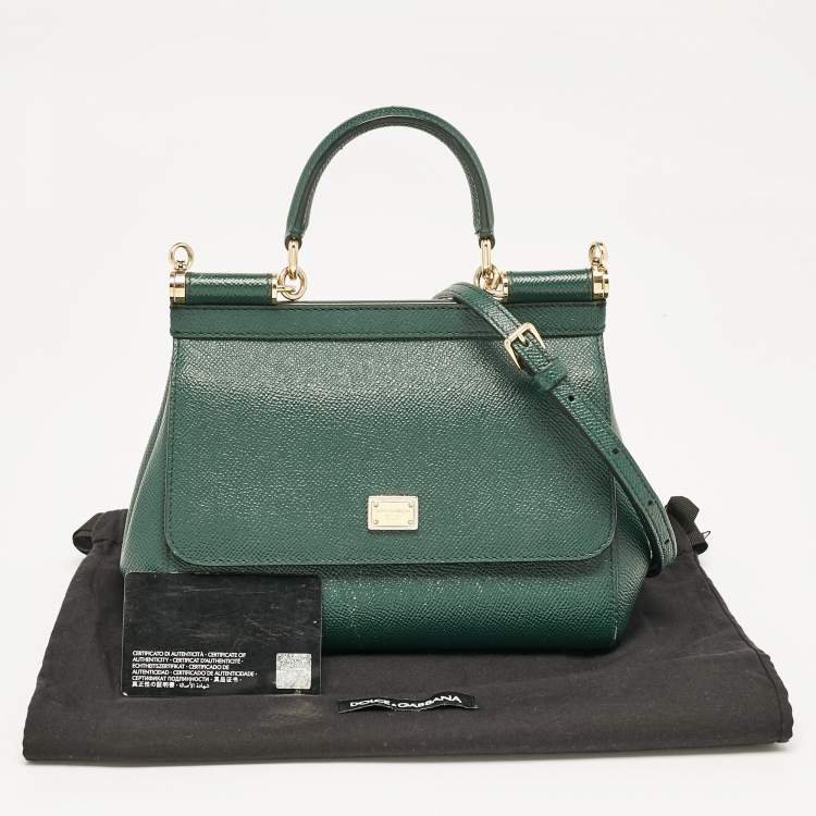 Pre Owned Dolce & Gabbana Green Leather Small Miss Sicily Top Handle Bag