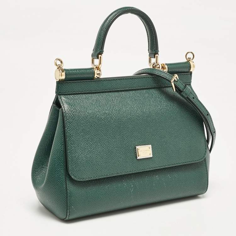 Pre Owned Dolce & Gabbana Green Leather Small Miss Sicily Top Handle Bag