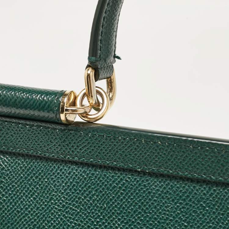 Pre Owned Dolce & Gabbana Green Leather Small Miss Sicily Top Handle Bag
