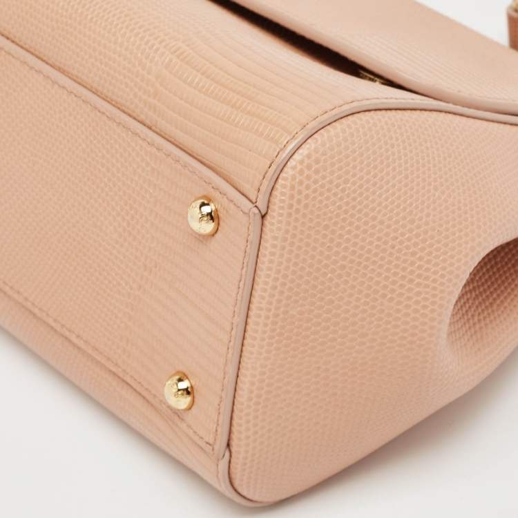 Pre Owned Dolce & Gabbana Beige Lizard Embossed Leather Medium Miss Sicily Top Handle Bag