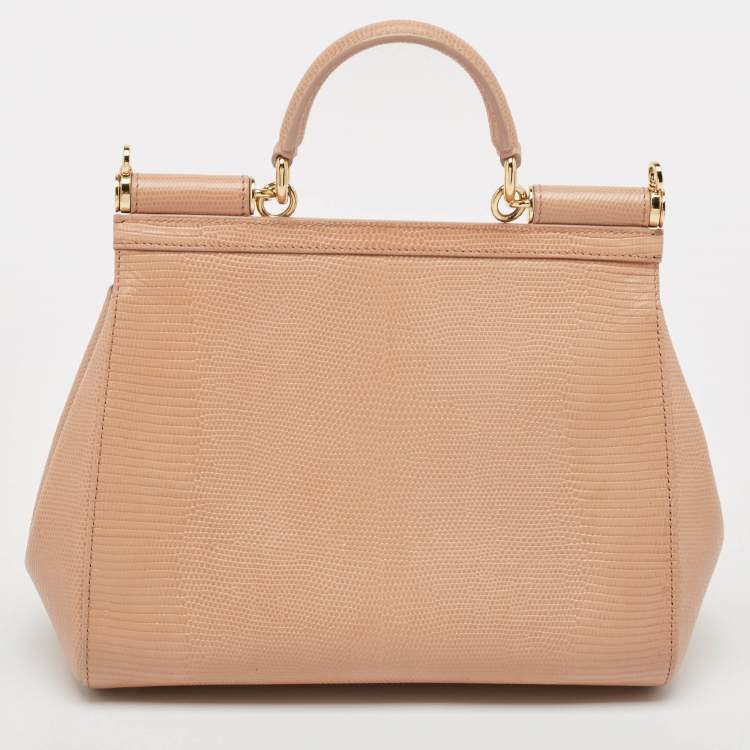 Pre Owned Dolce & Gabbana Beige Lizard Embossed Leather Medium Miss Sicily Top Handle Bag