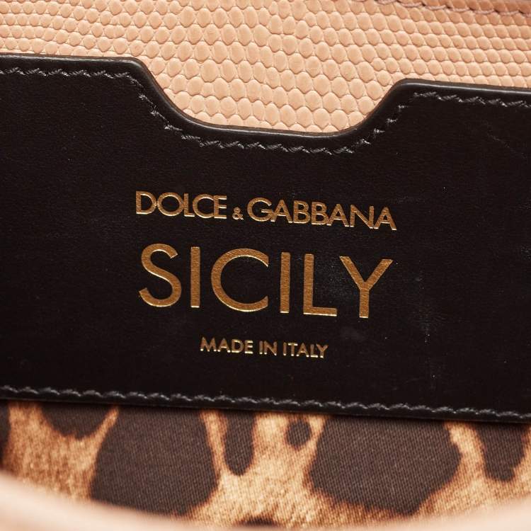 Pre Owned Dolce & Gabbana Beige Lizard Embossed Leather Medium Miss Sicily Top Handle Bag