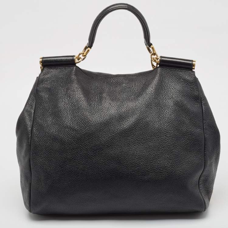 Pre Owned Dolce & Gabbana Black Leather Large Soft Miss Sicily Top Handle Bag